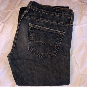 Red Engine bootcut denim jeans.